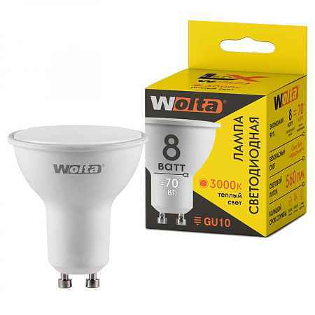 Лампа LED GU10 8Вт 560лм 3000К PAR16 WOLTA (РФ)