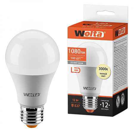 Лампа LED A60 12Вт 1080Лм 3000К Е27 (РФ)