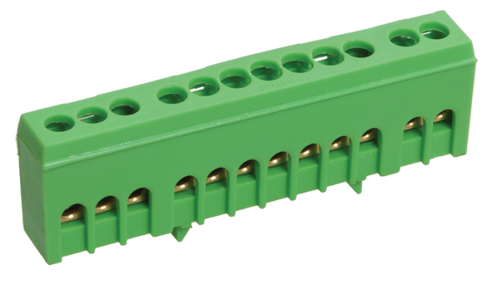 Шина "N" нулевая в корпусном зеленом изоляторе на DIN-рейку 6*9мм 12 групп (РФ)