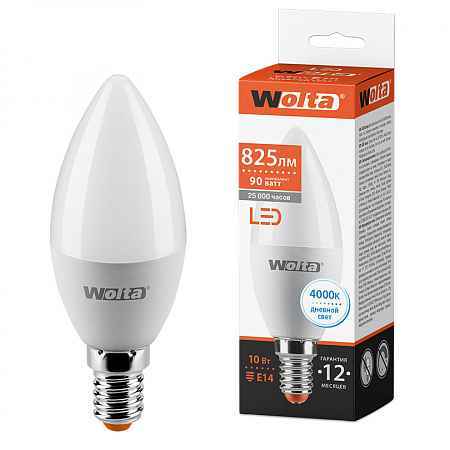 Лампа LED E14 10Вт 825Лм 4000К C37 WOLTA (РФ)