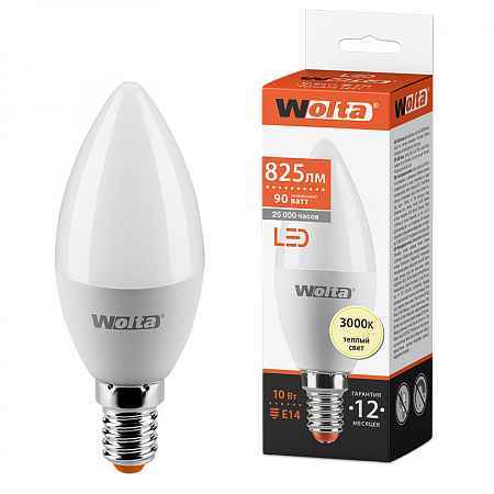 Лампа LED E14 10Вт 825Лм 3000К C37 WOLTA (РФ)