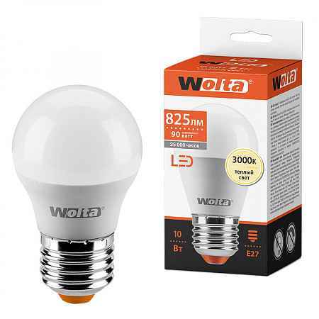 Лампа LED E27 10Вт 825Лм 3000К G45 WOLTA (РФ)