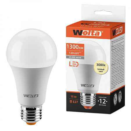 Лампа LED A60 15Вт 1300Лм 3000К Е27 (РФ)