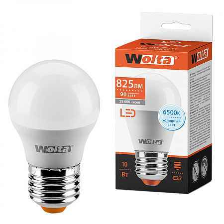 Лампа LED E27 10Вт 825Лм 6500К G45 WOLTA (РФ)