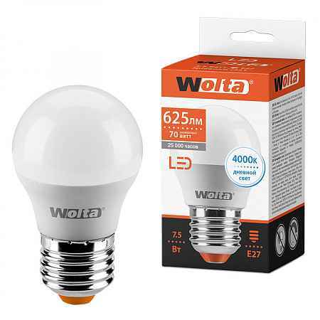 Лампа LED E27 7.5Вт 625лм 4000К G45 WOLTA (РФ)