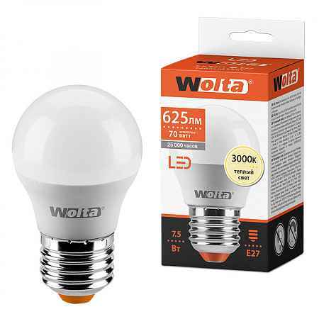 Лампа LED G45 7.5Вт 625лм 3000К Е27 (РФ)